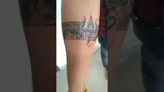 Trishul band tattoo with space and hills🔱⛰️🌌