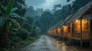 [ASMR] Heavy Rain Sounds in a Remote Village | Cozy Night Ambience | Rain on Tin Roof