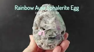 Hand Carved Rainbow Aura Sphalerite Egg With Druzy Quartz Crystals