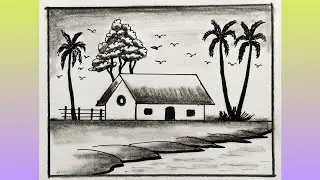 Beautiful Scenery Drawing For Beginner//Easy Step By Step//Scenery Drawing 