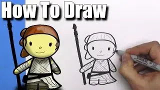 How To Draw a Cute Cartoon Rey From Star Wars - EASY Chibi - Step By Step - Kawaii