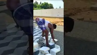The installation of black and white combination bricks in the yard looks beautiful #construction