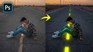 Photoshop tutorial- Glowing road lines effect | Photoshop glowing effect