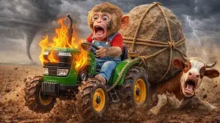 Coco Monkey Rescues Cow 🐄 Stuck Under a Huge Rock 🪨! Emotional Rescue Adventure 💪 #cocomonkeylife