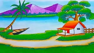 How to Draw easy Mountain Hills Scenery Drawing for Beginner | Hill Side Nature Scenery drawing easy