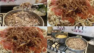 الكشري المصري بكل تكاته وتفاصيله باسهل واسرع طريقه👌سر التقليه المقرمشه😋