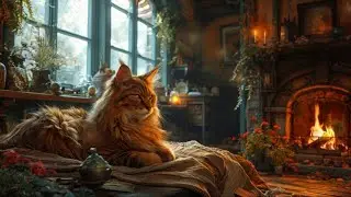 Cat Purring Sounds for Sleep 🐾 Fireplace Ambience  7/24