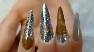 Celestial Chrome Nail Art ✨ | Starry Foil & Metallic Gold-Silver Designchromenails