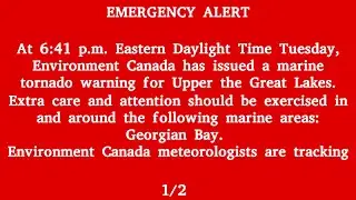 Environment Canada, Alert Ready - Tornado Warning, Across Southern Ontario