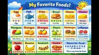 Favorite Food Vocabulary: Egg / fish / fries / bread / cheese / sandwich / pea / soup