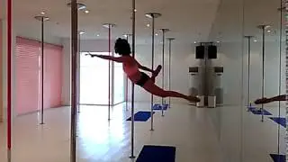 Pole intermediate combo: stag spin, swan, layout, eye opener, yogini