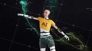 3D graphics with computer generated realistic AI female cyborg