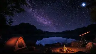 Cozy Camping with Starry Night  | Warm Campfire and Calming Nature Sounds for Deep Relaxation