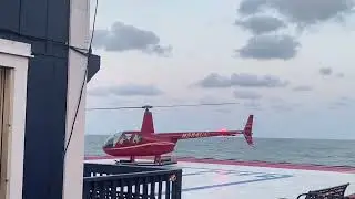 Bell Helicopter taking off from Atlantic City&rsquo;s Boardwalk. 