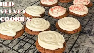 Red Velvet Cookies with Cream Cheese Frosting | Soft & Chewy