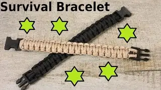 Paracord Survival Outdoor Bracelet -- Black and Coyote Tan