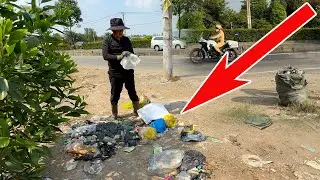 The traffic policeman was surprised to see Mr. Tung cleaning the highway sidewalk