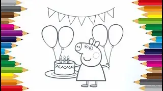 Colouring Peppa Pig & Birthday Cake | Colouring For Kids | Easy Colouring