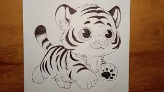 Cute Baby Tiger Drawing 🐯 | Easy Pencil Drawing Step by Step | Satisfying Art