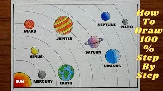 How to draw diagram of Solar System / Solar System drawing step by step with color  pencil