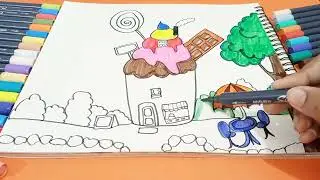 How to Draw cute kawaii cupcake shop | Easy drawing ideas for kids Step by Step drawing tutorial