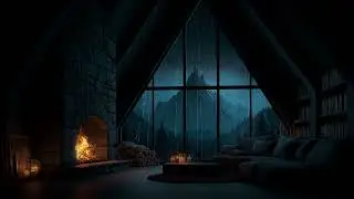 Soft Rain on Cabin Window 🌧 Warm Fireplace Glow & Cozy Night Ambience for Deep Sleep