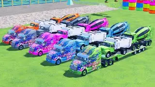 Garage with Colors - ALL MIXER TRUCK WITH DOUBLE FLATBED TRAILER TRUCK, DAF, INTERNATIONAL, URAL