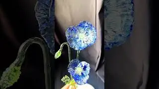 Custom Order &mdash; Translucent Blue Poppy, Hand-Blown Borosilicate #FYP #lampworkglass #craft #crafts
