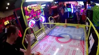 PAC-MAN SMASH AIR HOCKEY - James &Demi Vs Babysitter Rich & Gam