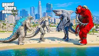 GTA 5 Mods | Godzilla & Mechagodzilla vs SkarKing & Mutant Shark &ndash; Epic Monster Battle