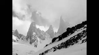 snow, fox, Fitz Roy (kinda) El Chalten