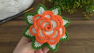 Como Hacer una ROSA A CROCHET CON HOJAS F&aacute;cil y R&aacute;pido 🌺🌺🌺
