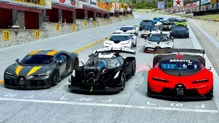 Koenigsegg Godzilla Dragster vs Bugatti Hypercars - Drag Race 20 KM