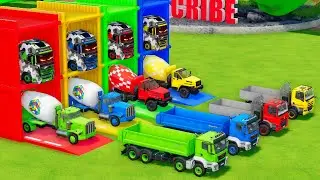Garage with Colors - ALL MIXER TRUCK WITH DOUBLE FLATBED TRAILER TRUCK, KENWORTH, URAL, MAN, TATRA