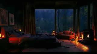 3 Hours Fireplace Rain & Wind Sounds 4K 🌧️🔥 Deep Sleep, Relax, Focus