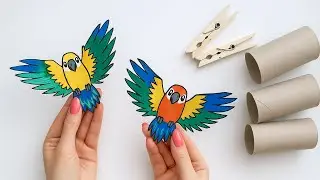 Adorable Craft Idea With Toilet Paper Rolls / How to Make Fun Parrots That Can Move Their Wings 🦜