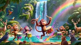 Bang Bang Monkey Drum Parade | Fun Musical Animal Song for Kids | Nursery Rhymes & Songs