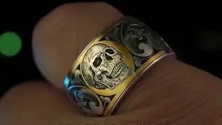 Skull Ring with Gold Inlay #gift #jewelry making #handmadejewelry #carving