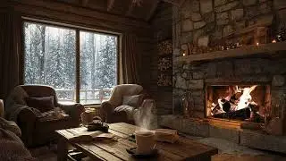 Crackling Fireplace with Falling Snow | Warm Cozy Winter Room | Deep Sleep Relax🔥❄️