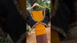 Elegant Black Embroidered Blouse with Mustard Fabric