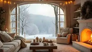 Cozy Winter Cabin Ambience with Fireplace, Snowfall, Candlelight, and Relaxing Interior Sounds
