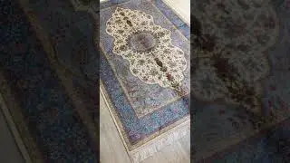 Handmade silk beige blue rug from Yilong Carpet factory.  #silkrugs  Email: alice@yilongcarpet.com
