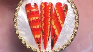 NAIL ART: Red, Orange and Yellow Tie Dye with Foil Nail Design