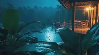 Instant Sleep with Warm Rainfall and Rolling Storm at Wooden Cabin Terrace 🌧️