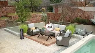 4-Piece Outdoor Conversation Set, Swivel Rocking Chairs, Coffee Table, Patio Wicker Furniture Steel