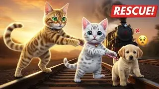🚂 Brave Cat Family Saves Puppy From Train Tracks! 🐱❤️🐶 Amazing Rescue Story