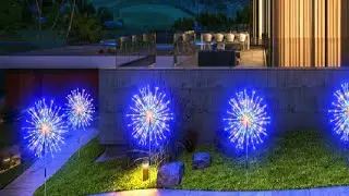 Solar Garden Lights 4 Pack USB C Charge 200 LED Firework Lights Review, very nice garden fireworks l