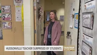 Longtime Hudsonville teacher surprised by students with Teacher of the Week award