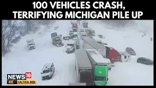 Massive 100 Vehicle Pile Up Shuts Down I-96 Highway in Michigan Snowstorm Chaos | U.S. News | 4K