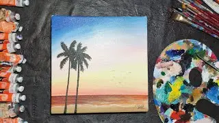 acrylic painting | pintando una puesta de sol con acrilico facil y sencillo #02